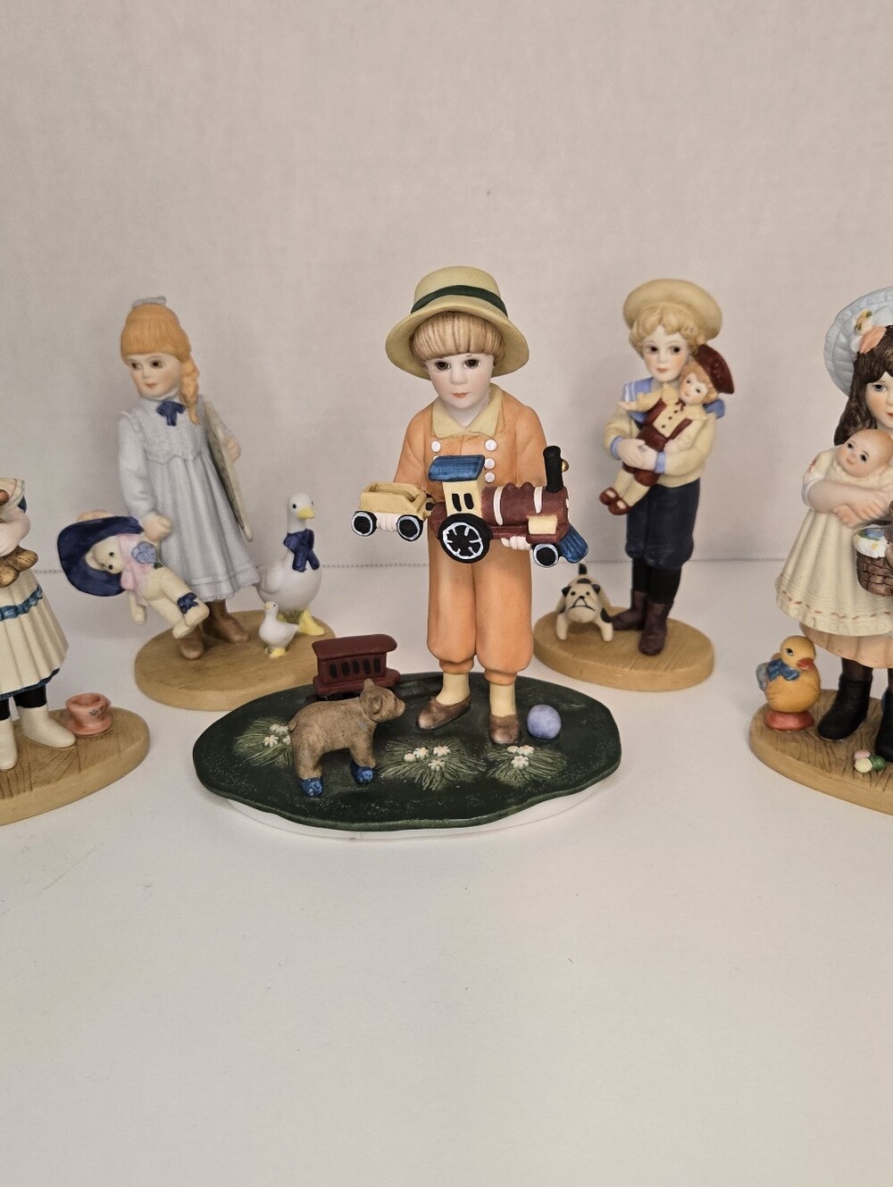 Vintage Jan Hagara Porcelain Children With Toys, Dolls, Animals, Lot Of 5